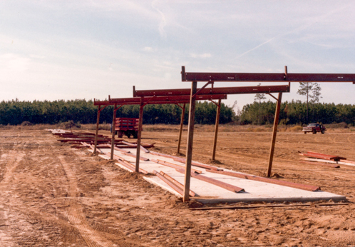 the shelter framing begins to be installed